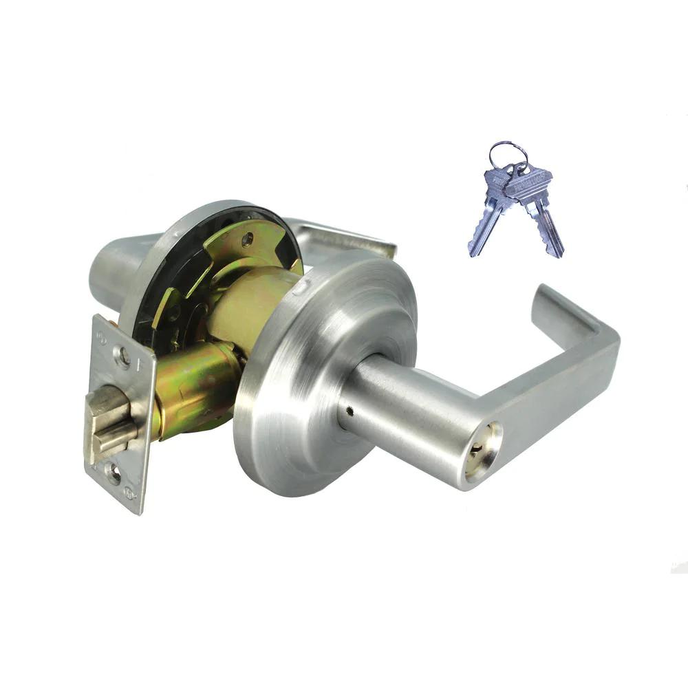 Heavy-Duty Satin Chrome Grade 2 Switch Style Entry Storeroom Lever Lock Set with 20 SC1 Keys (10-Pack,Keyed Alike)