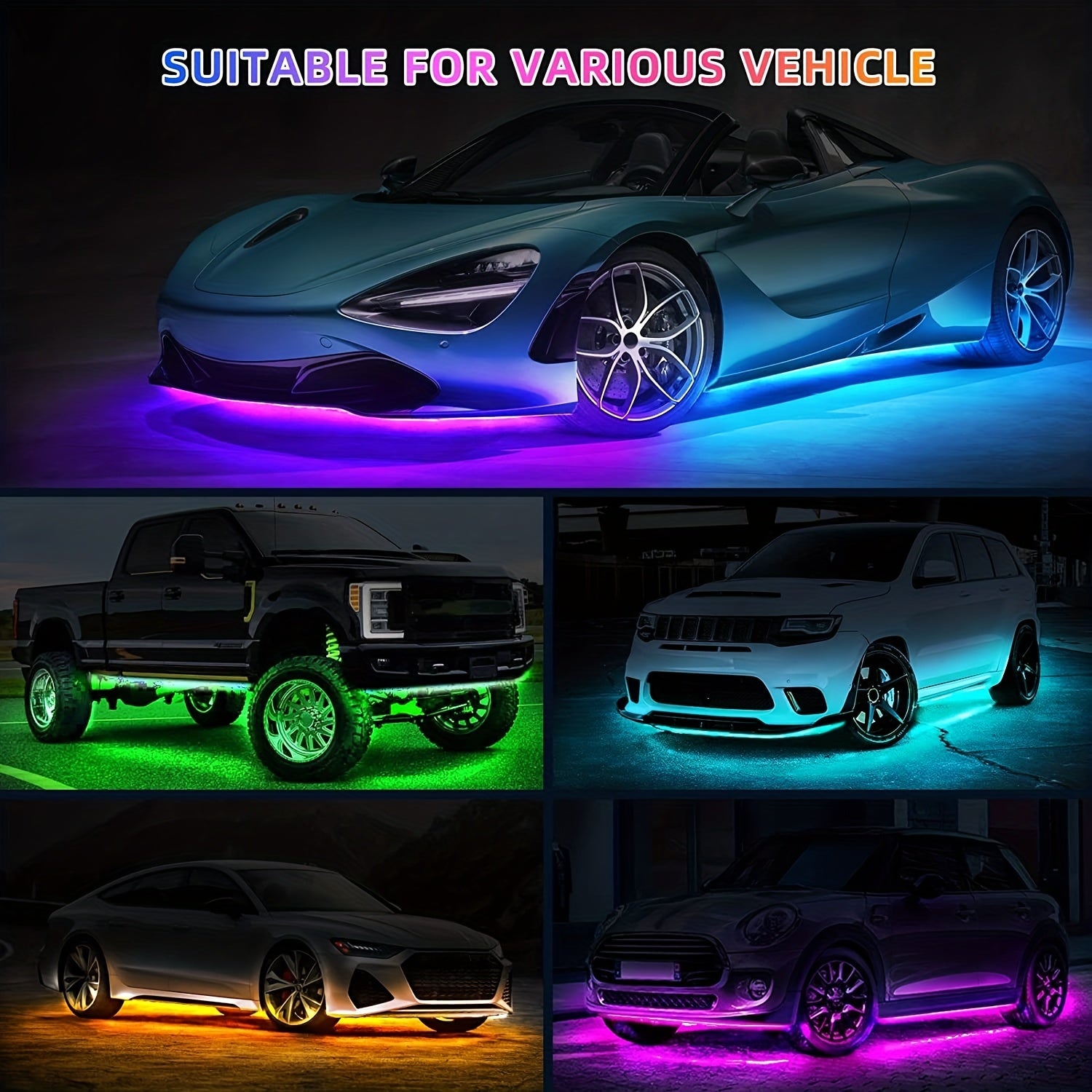 4pcs RGB Car Led Lights Bar,Car Led Lights With App, Music Mode Car Underglow Strip Lights, Waterproof Underglow LED Light Kit For SUVs,Trucks
