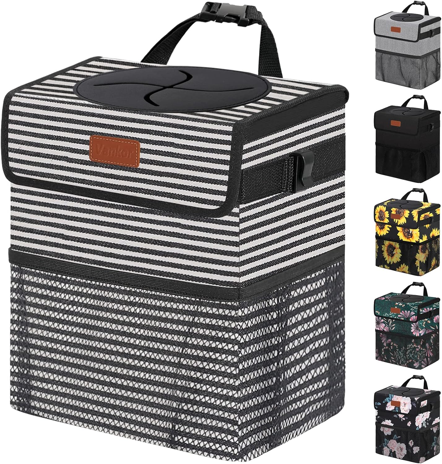 Vankor Car Trash Can for Car Cute, Car Trash Bag Bin Hanging Waterproof Automotive Car Garbage Cans Leak Proof Vehicle Trash Can Stripe