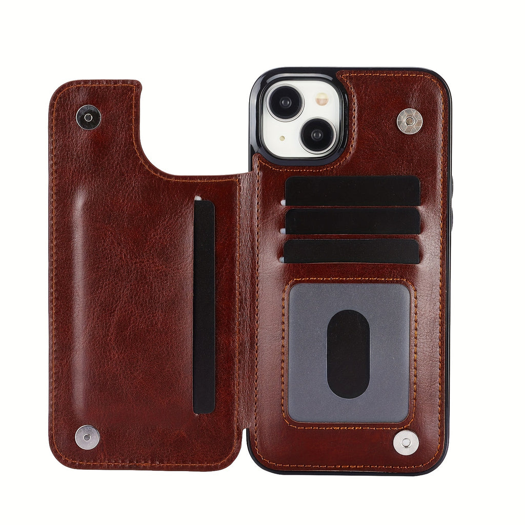 For  15/ 14/ 13/ 12/ 11 Pro Max/ Mini/ XR/ XS Max/ SE 2022/2020/ 7/ 8 Plus Wallet Case With Card Holder, PU Faux Leather Kickstand Card Slots Case, Double Magnetic Clasp And Durable Shockproof Cover