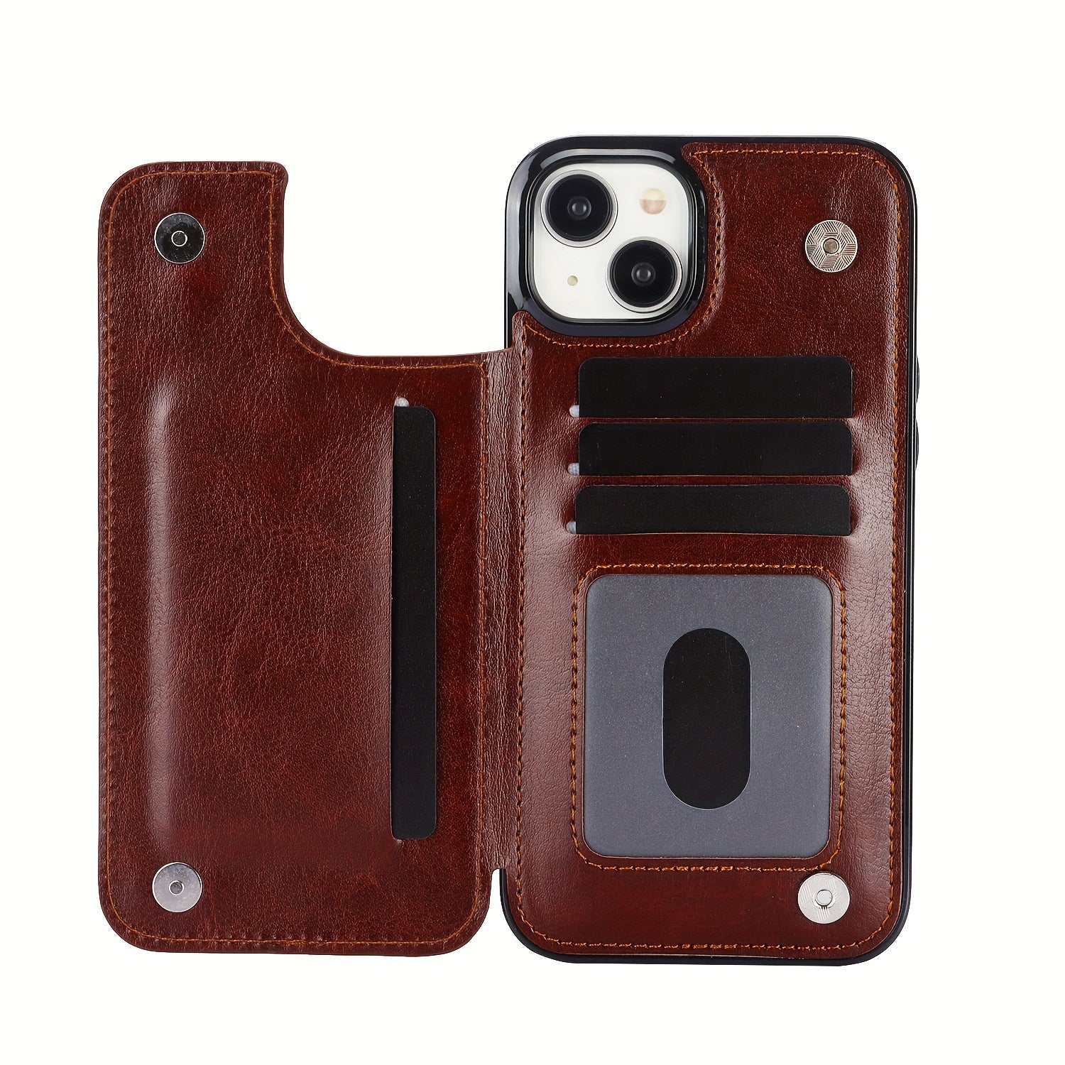 For  15/ 14/ 13/ 12/ 11 Pro Max/ Mini/ XR/ XS Max/ SE 2022/2020/ 7/ 8 Plus Wallet Case With Card Holder, PU Faux Leather Kickstand Card Slots Case, Double Magnetic Clasp And Durable Shockproof Cover