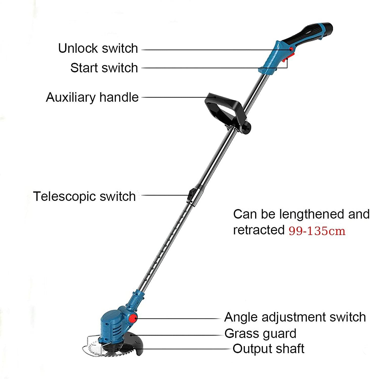 KHLRDK 12V Electric Grass Trimmer, Telescopic Electric Lawn Mower, Power Weeder with Battery and Charger for Lawn Trimming, Lawn Care, Driveway & Pathway Edging