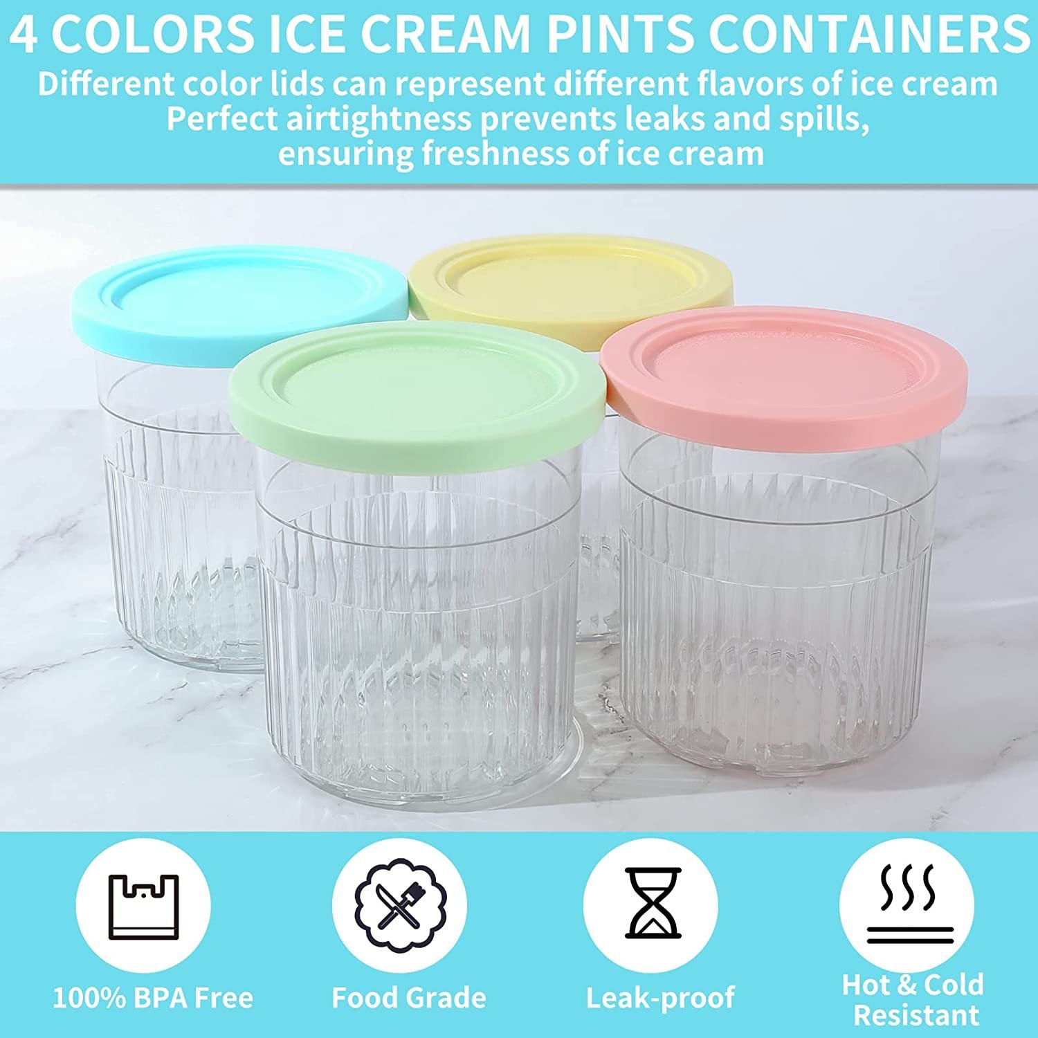 Ninja XSKPNTLD2 Creami Deluxe Pints 4 Pack, Compatible with NC500 Series Creami  eluxe Ice Cream Makers, BPA-Free & Dishwasher Safe