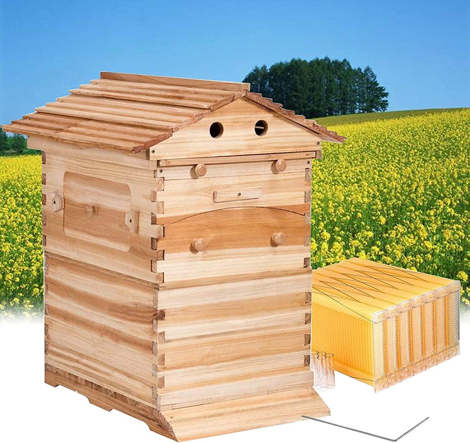 wuyule 7Pcs Auto Beehive Frame Comb Wooden Beehive House, Automatic Honey Flows Hive Beehive Frames Kit, Beehives and Supplies Starter Kit for Beekeepers