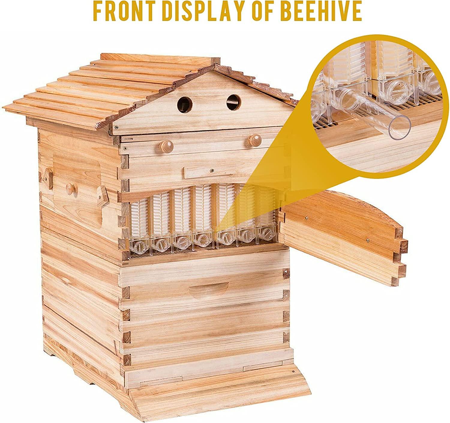 wuyule 7Pcs Auto Beehive Frame Comb Wooden Beehive House, Automatic Honey Flows Hive Beehive Frames Kit, Beehives and Supplies Starter Kit for Beekeepers