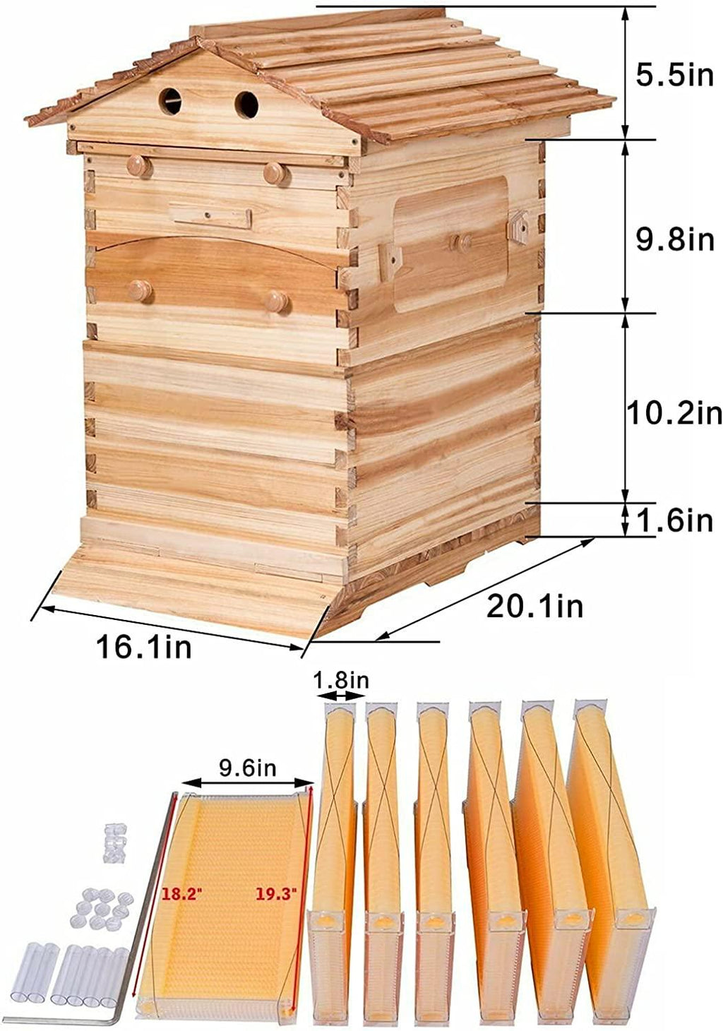 wuyule 7Pcs Auto Beehive Frame Comb Wooden Beehive House, Automatic Honey Flows Hive Beehive Frames Kit, Beehives and Supplies Starter Kit for Beekeepers