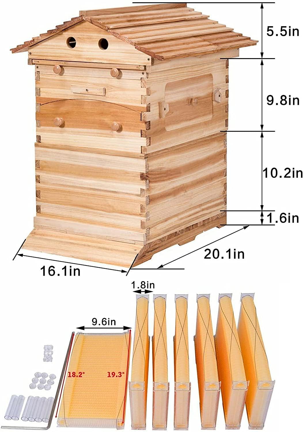 wuyule 7Pcs Auto Beehive Frame Comb Wooden Beehive House, Automatic Honey Flows Hive Beehive Frames Kit, Beehives and Supplies Starter Kit for Beekeepers