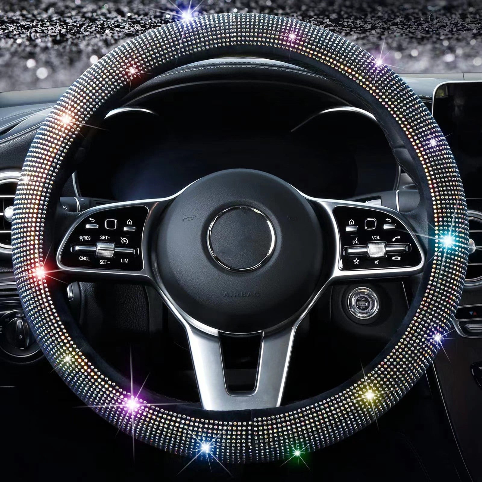 Sparkle And Shine: Universal Artificial Diamond Car Steering Wheel Cover Set