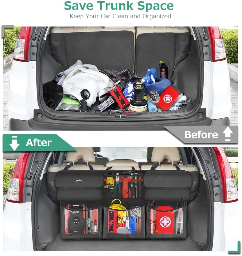 Oasser Back Seat Trunk Organizer Hanging Car Organizer Trunk Foldable Cargo Storage with 6 Large Pockets 3 Adjustable Straps