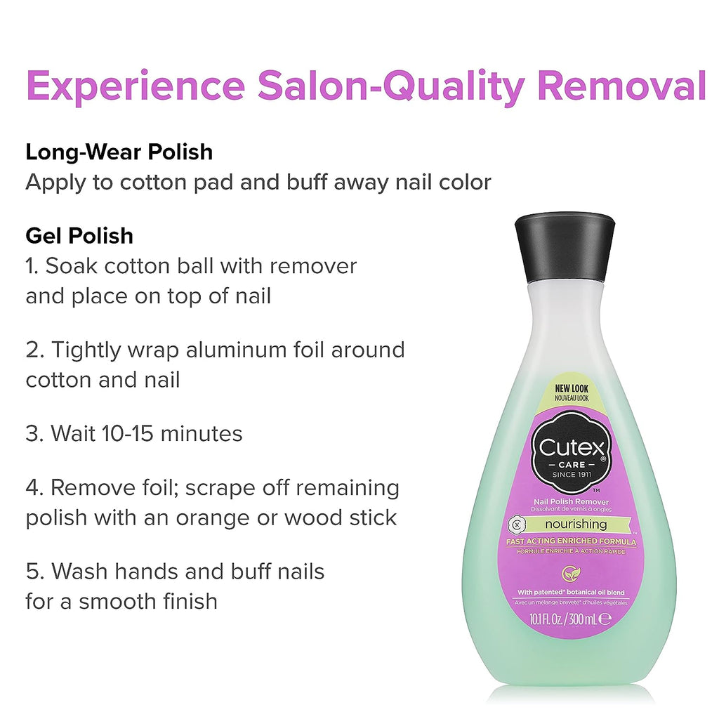 Gel Nail Polish Remover by Cutex, Ultra-Powerful &amp; Removes Glitter and Dark Colored Paints, Paraben Free, 6.76 Fl Oz
