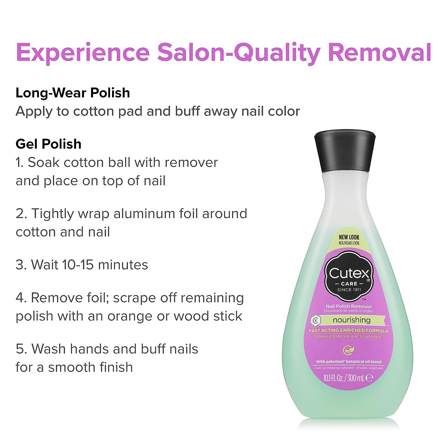 Gel Nail Polish Remover by Cutex, Ultra-Powerful &amp; Removes Glitter and Dark Colored Paints, Paraben Free, 6.76 Fl Oz