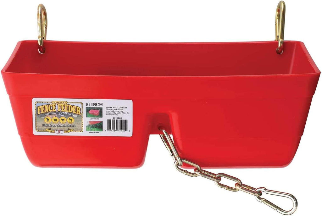 Little Giant FF16RED 9 Quart Heavy Duty Plastic Feed Trough Bucket Fence Feeder with Clips for Livestock & Pets, Red (6 Pack)