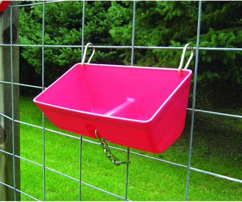 Little Giant FF16RED 9 Quart Heavy Duty Plastic Feed Trough Bucket Fence Feeder with Clips for Livestock & Pets, Red (6 Pack)