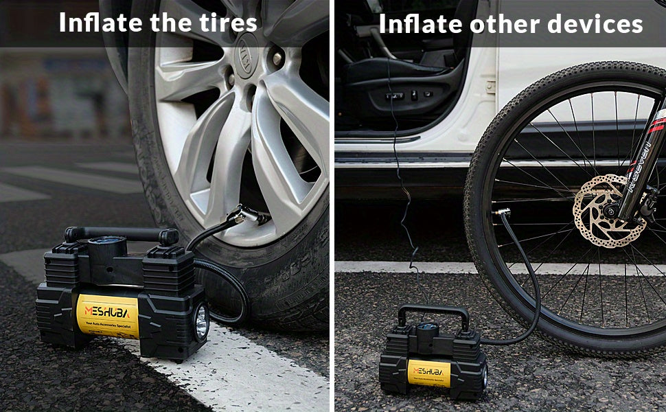 MESHUBA Tire Inflator 12V Portable Air Compressor, 150PSI Air Pump For Car Tires With Digital Pressure GauFor Car Bike Motor Ball, Yellow