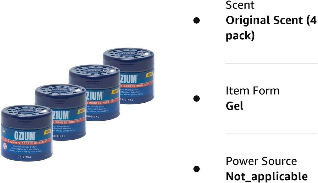 Ozium Smoke &amp; Odors Eliminator Gel. Home, Office and Car Air Freshener 4.5oz (127g), Original Scent (Pack of 4)