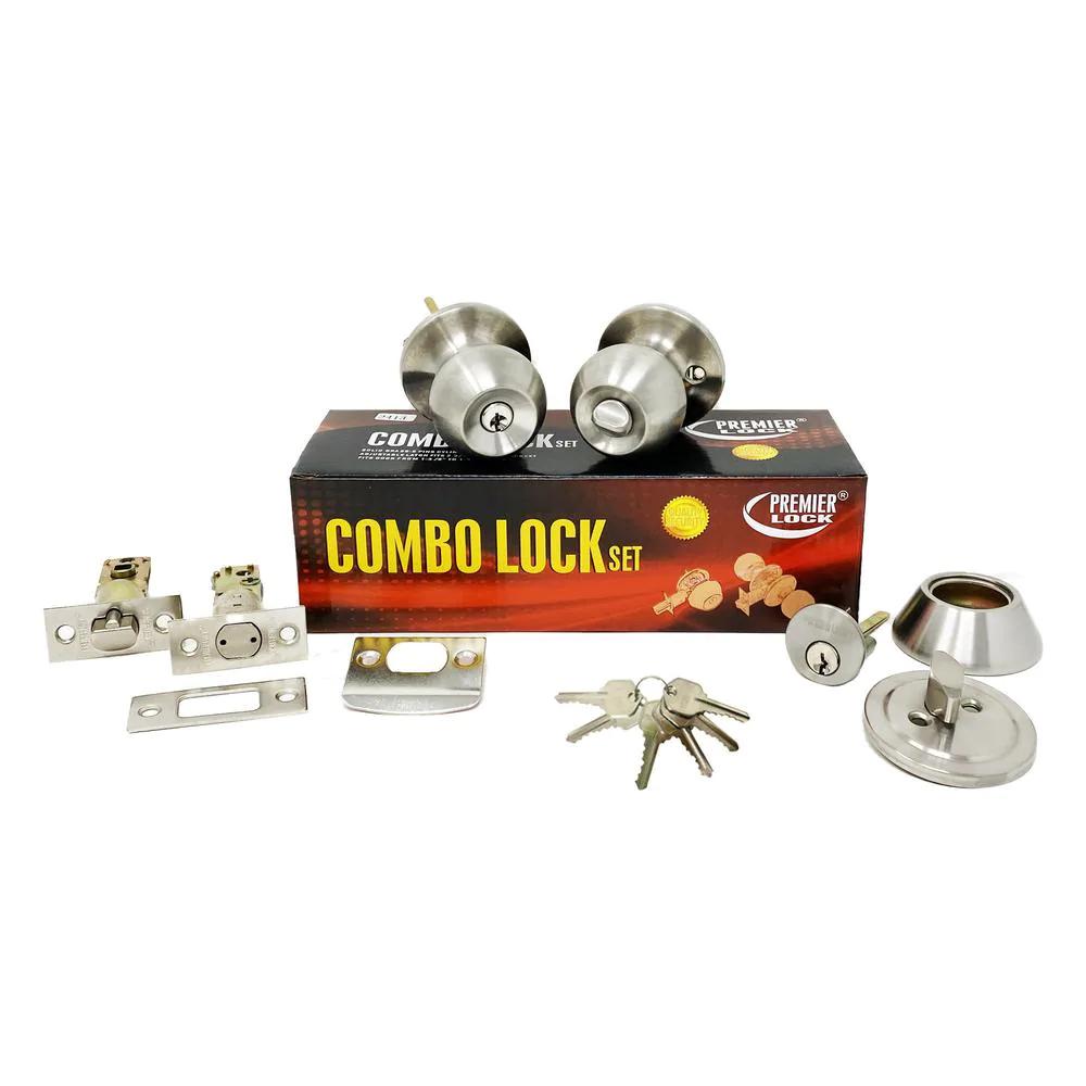 Steel Entry Door Knob Combo Lock Set with Deadbolt and 18 Keys Total, (3-Pack, Keyed Alike)