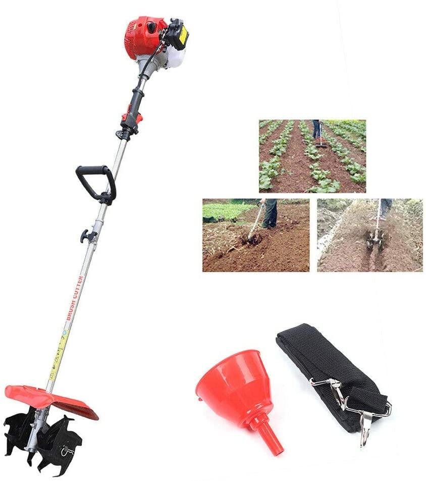 Handheld Gas Powered Tillers Cultivator, 42.7CC 2 Stroke Engine Machine Weeding Tool Suitable for Digging Weed Removal Soil Cultivation