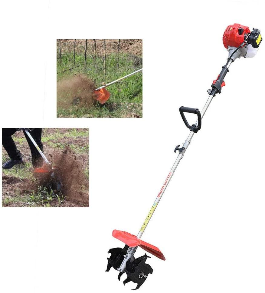 Handheld Gas Powered Tillers Cultivator, 42.7CC 2 Stroke Engine Machine Weeding Tool Suitable for Digging Weed Removal Soil Cultivation