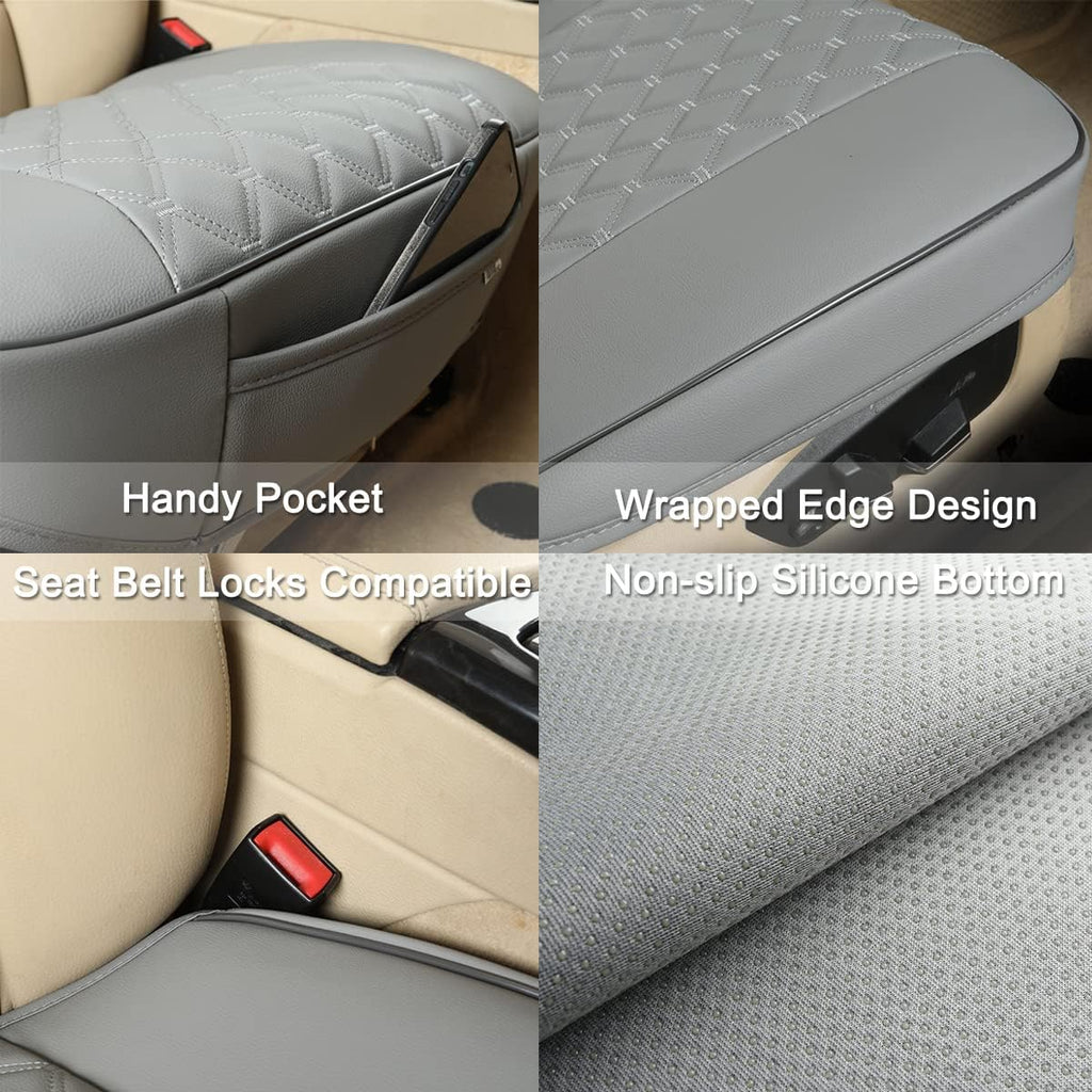 Black Panther PU Car Seat Cover, Front Seat Protector Compatible with 90% Vehicles,Embroidery,Anti-Slip &amp; Full Wrapping Bottom W55cm*D54cm(21.65''*21.26'')(1Piece,Gray)