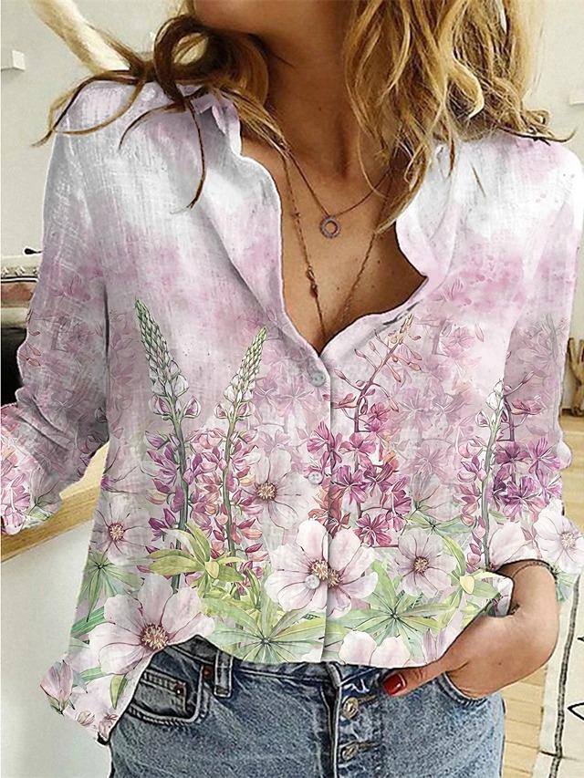 Women's Casual Long Sleeve Floral Print Blouse