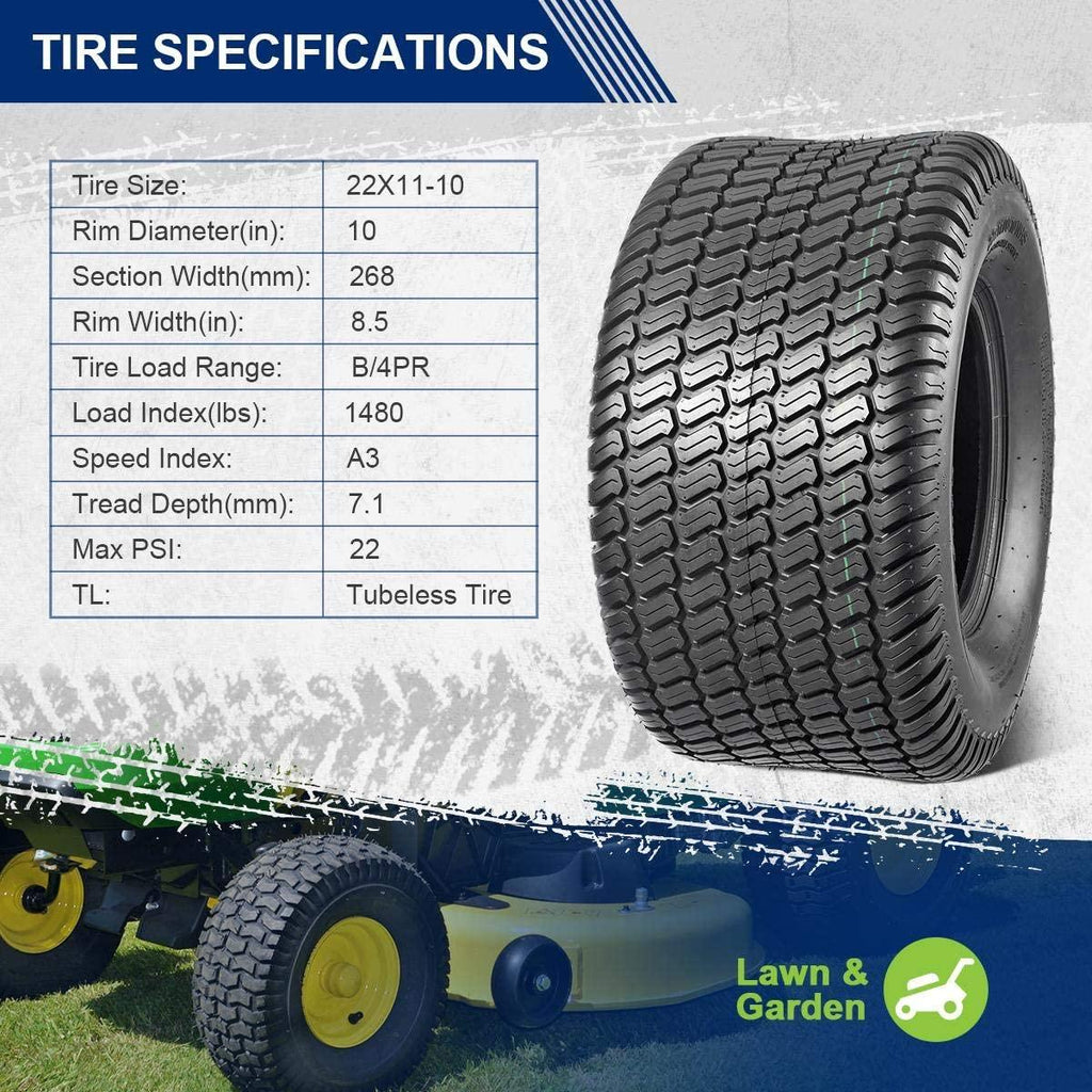 MaxAuto 22X11-10 Turf Lawn Mower Tractor Riding Garden Tire, P332 4PR Load Range B,2Pcs