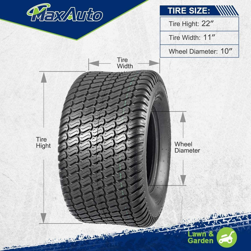 MaxAuto 22X11-10 Turf Lawn Mower Tractor Riding Garden Tire, P332 4PR Load Range B,2Pcs