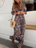 Fashion Paisley Print Smocking Maxi Dress Women