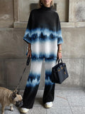 Ladies Fashion Tie Dye Gradient Blue Printed Suit