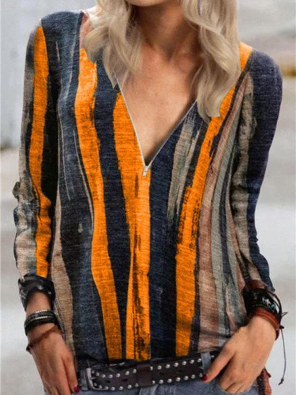 Casual Long Sleeves And A Striped Print Shirt