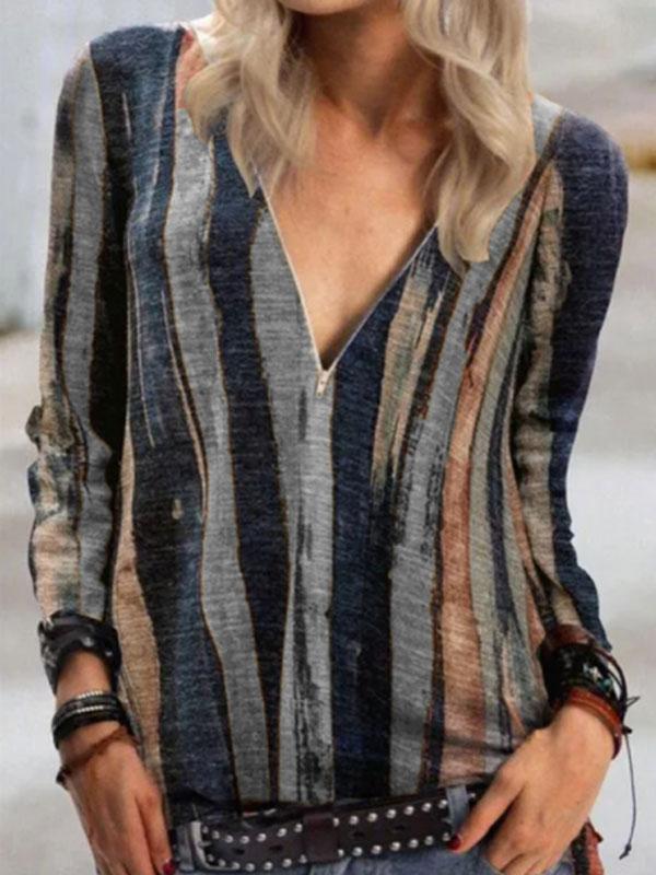 Casual Long Sleeves And A Striped Print Shirt