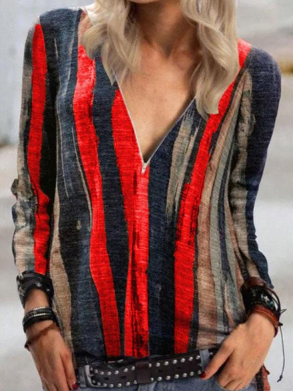 Casual Long Sleeves And A Striped Print Shirt
