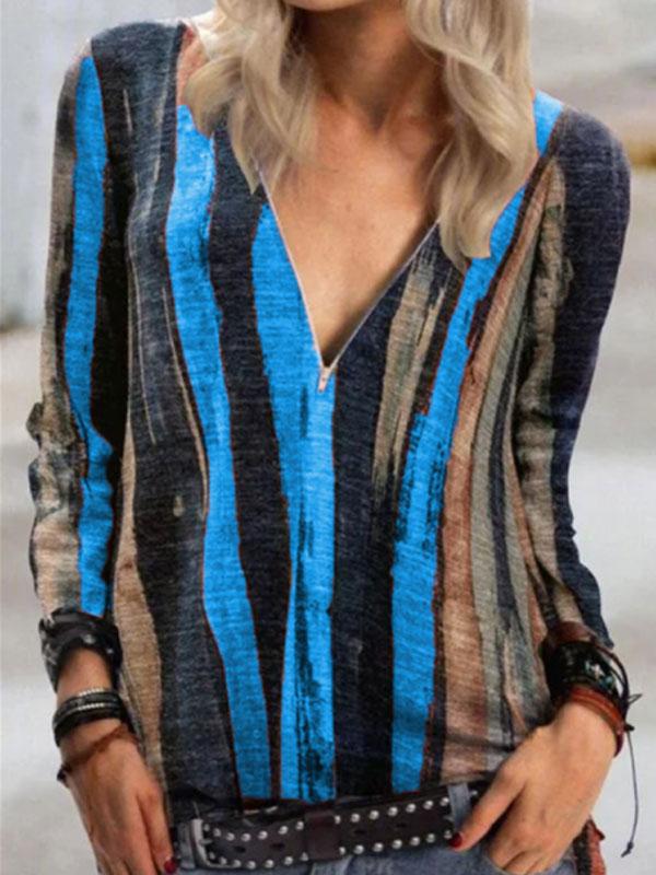 Casual Long Sleeves And A Striped Print Shirt