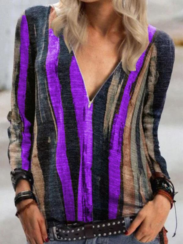 Casual Long Sleeves And A Striped Print Shirt