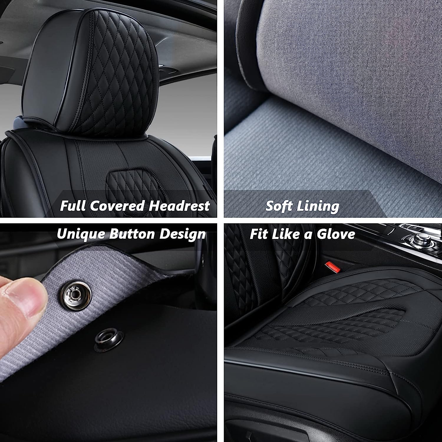 Coverado Leather Seat Covers Front, 2-Pack Universal Seat Covers for Cars, Waterproof Luxury Leatherette Car Seat Cushions, Auto Car Seats Protectors, Driver Seat Covers Fit for Most Vehicles Black