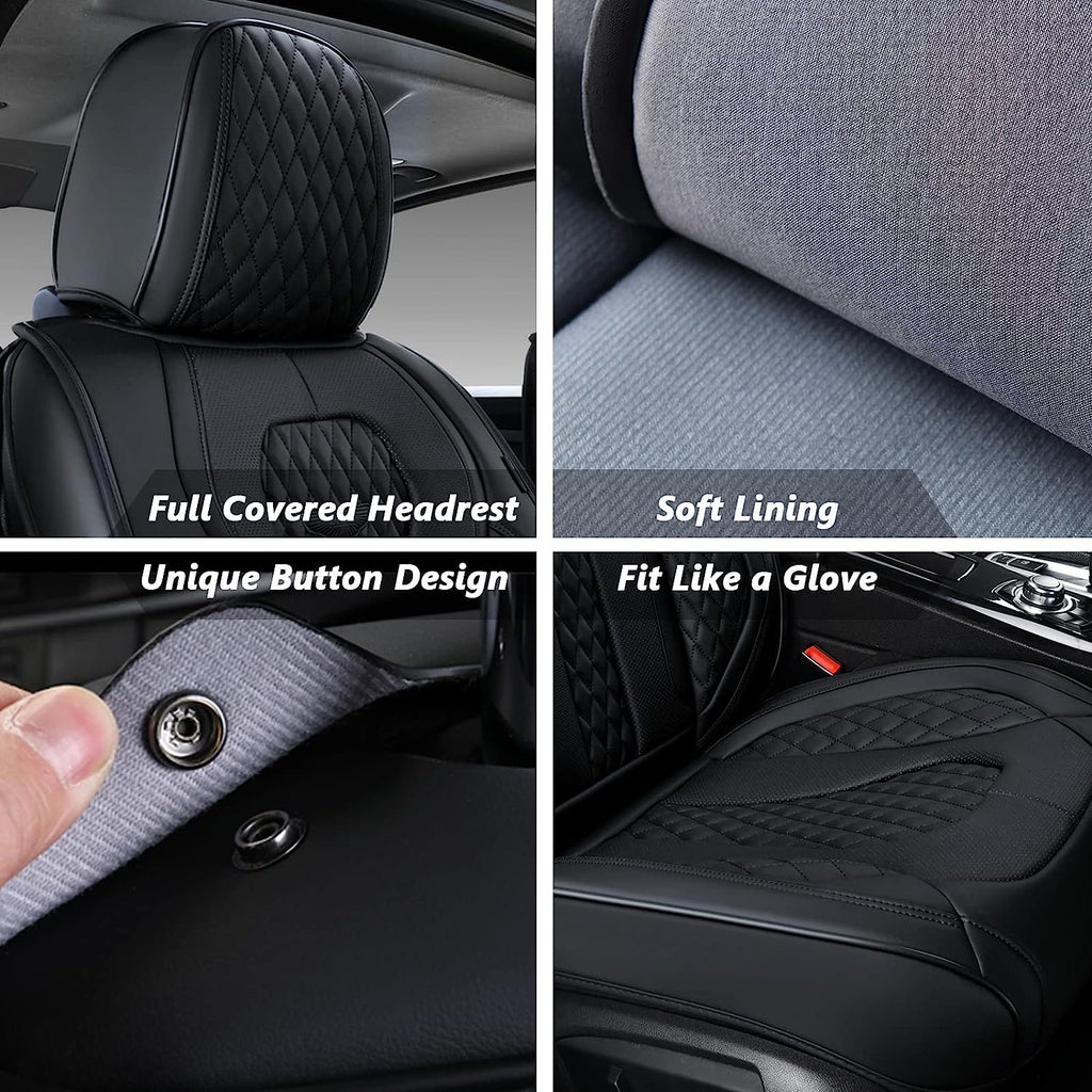 Coverado Leather Seat Covers Full Set, 5 Seats Universal for Cars, Waterproof Luxury Leatherette Cushions, Front and Rear Protectors, Auto Fit Most Vehicles Black