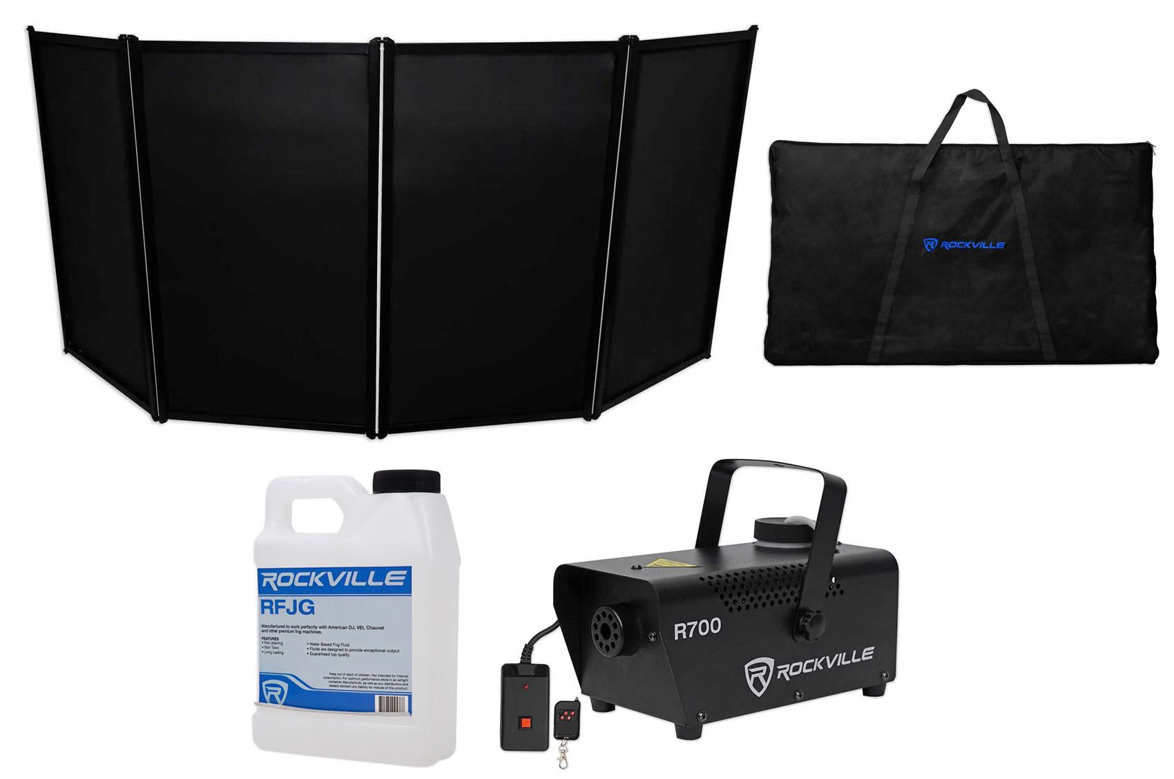 Rockville RFAAB DJ Event Facade Booth+Travel Bag+Scrim+Fog Machine+Gallon Fluid