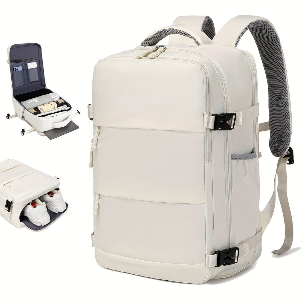 LarCapacity Travel Backpack With Shoe Compartment, Dacron Lightweight Laptop Daypack With Charging Port, Fashion Travel Commuter Bag