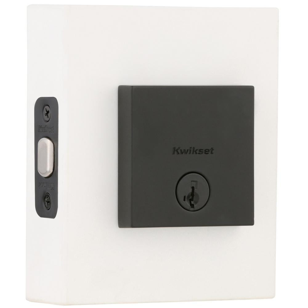 Downtown Low Profile Iron Black Square Single Cylinder Contemporary Deadbolt featuring SmartKey Security
