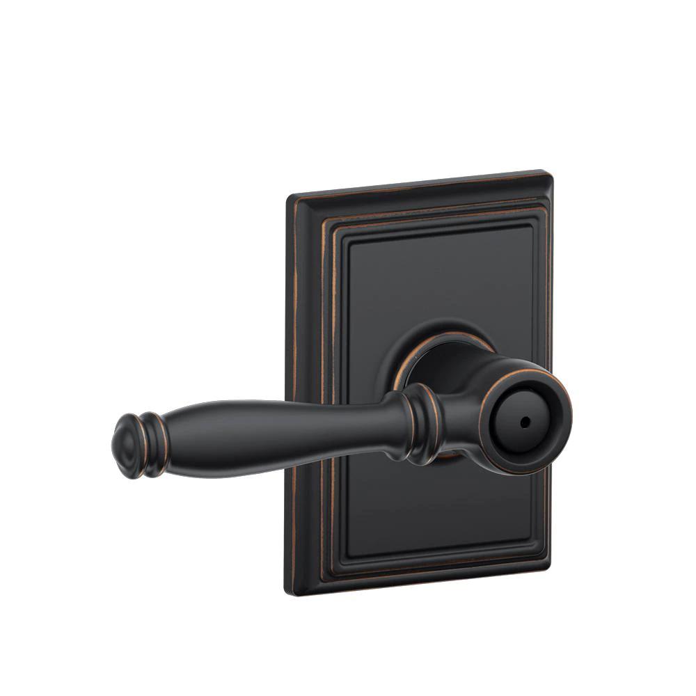 Birmingham Aged Bronze Privacy Bed/Bath Door Lever with Addison Trim