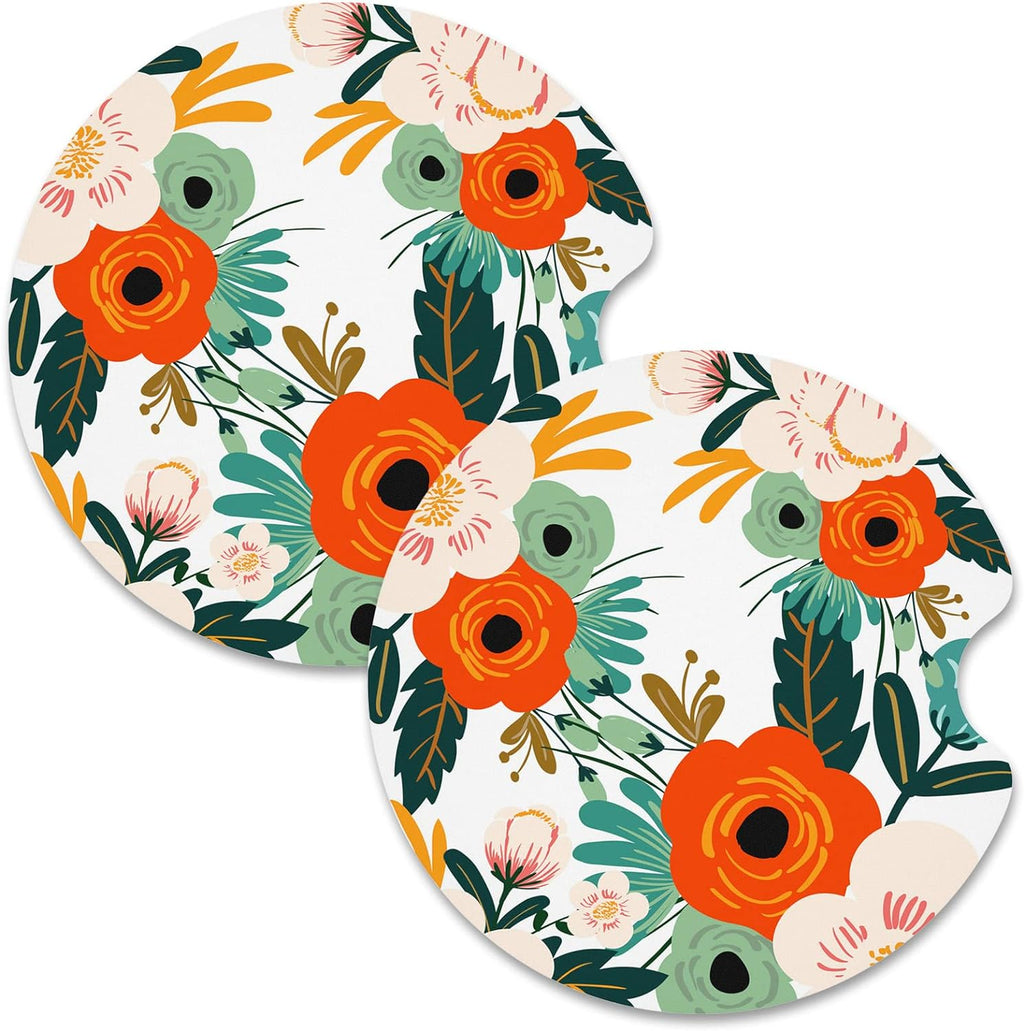Nipichsha Car Cup Holder Coasters, Car Coasters for Cup Holders, 2 Pack Anti Slip Insert Coasters, Rubber Car Cup Mat with A Finger Notch, Cute Car Interior Accessories for Women Men(White Flower)