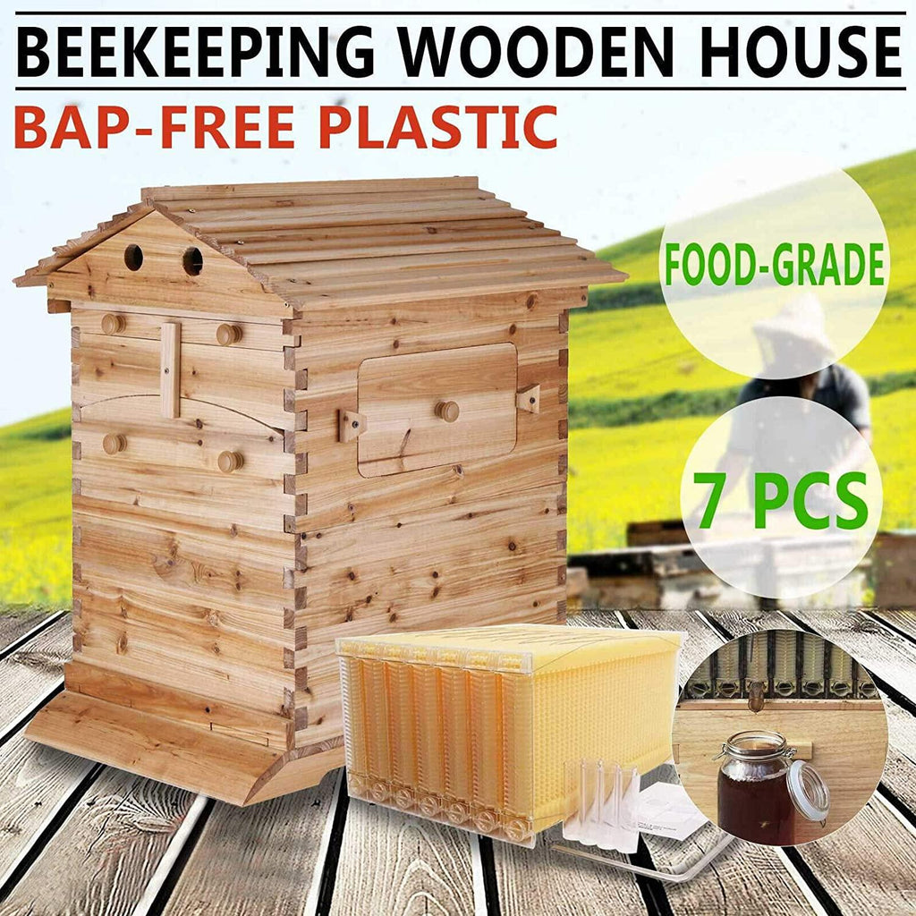 Auto Beehive Frame Comb - Tberar 7Pcs Automatic Wooden Beehive House, Auto Honey Hive Beehive Frames, Beekeeping Wooden House Beehive Boxes, Beehives and Supplies Starter Kit for Beekeepers