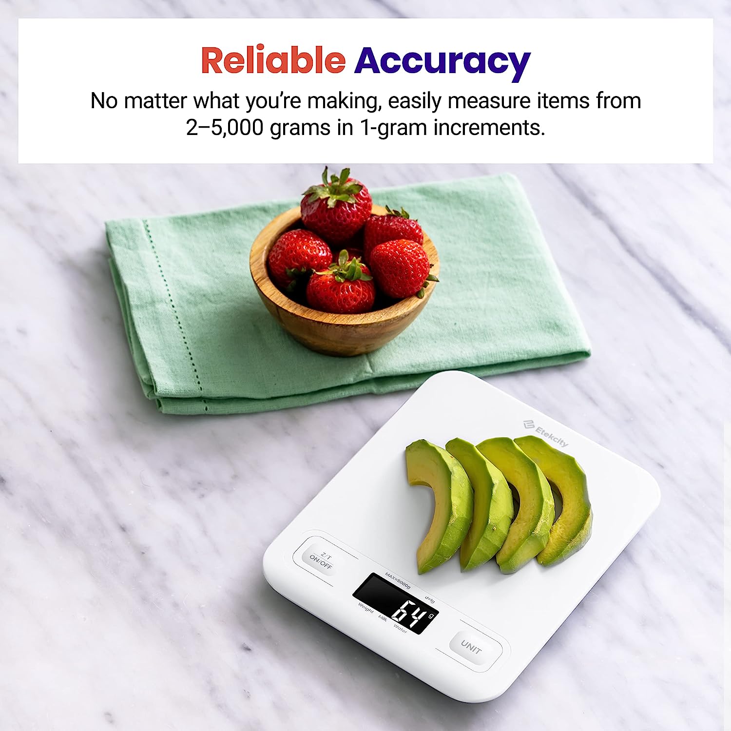 Etekcity Food Kitchen Scale, Digital Grams and Ounces for Weight Loss, Baking, Cooking, Keto and Meal Prep, LCD Display, Medium, White