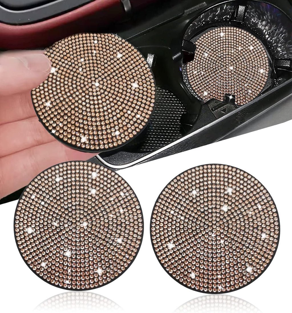 2pcs Bling Car Cup Holder Coaster, 2.75 inch Anti-Slip Shockproof Universal Fashion Vehicle Car Coasters Insert Bling Rhinestone Auto Automotive Interior Accessories for Women (2 pcs, Gold Champagne)