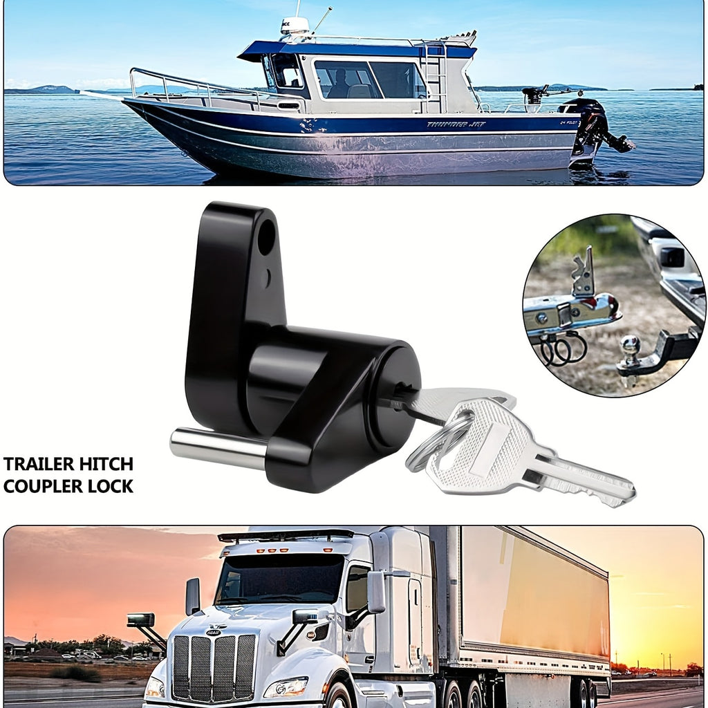 Black Trailer Hitch Coupler Lock, Dia 1/4 Inch