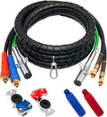 KOOTANS 15Ft 3 in 1 ABS 7 Way Electrical Cable and Rubber Air Line Hose Wrap Assembly with Aluminum Service Emergency Glad Hands and Extension Handles for Semi Truck Trailer Tractor