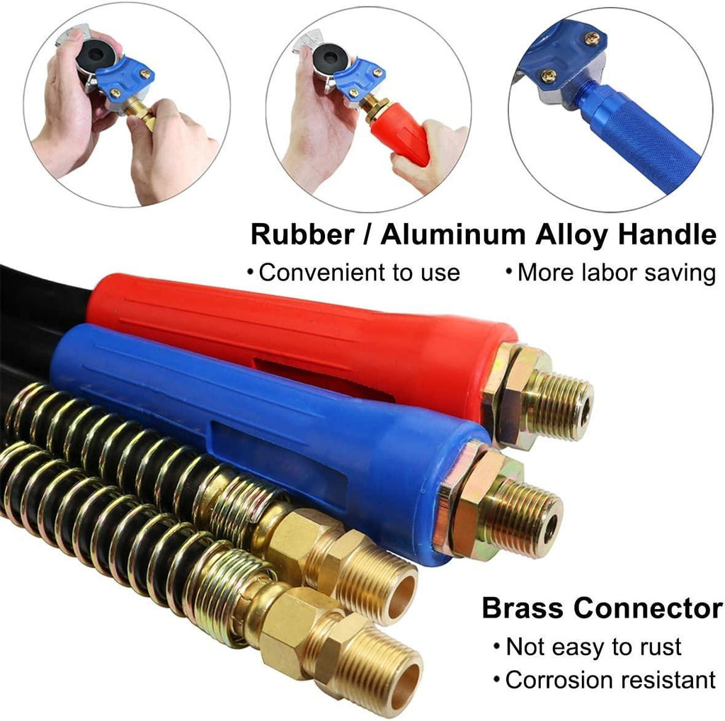 KOOTANS 15Ft 3 in 1 ABS 7 Way Electrical Cable and Rubber Air Line Hose Wrap Assembly with Aluminum Service Emergency Glad Hands and Extension Handles for Semi Truck Trailer Tractor