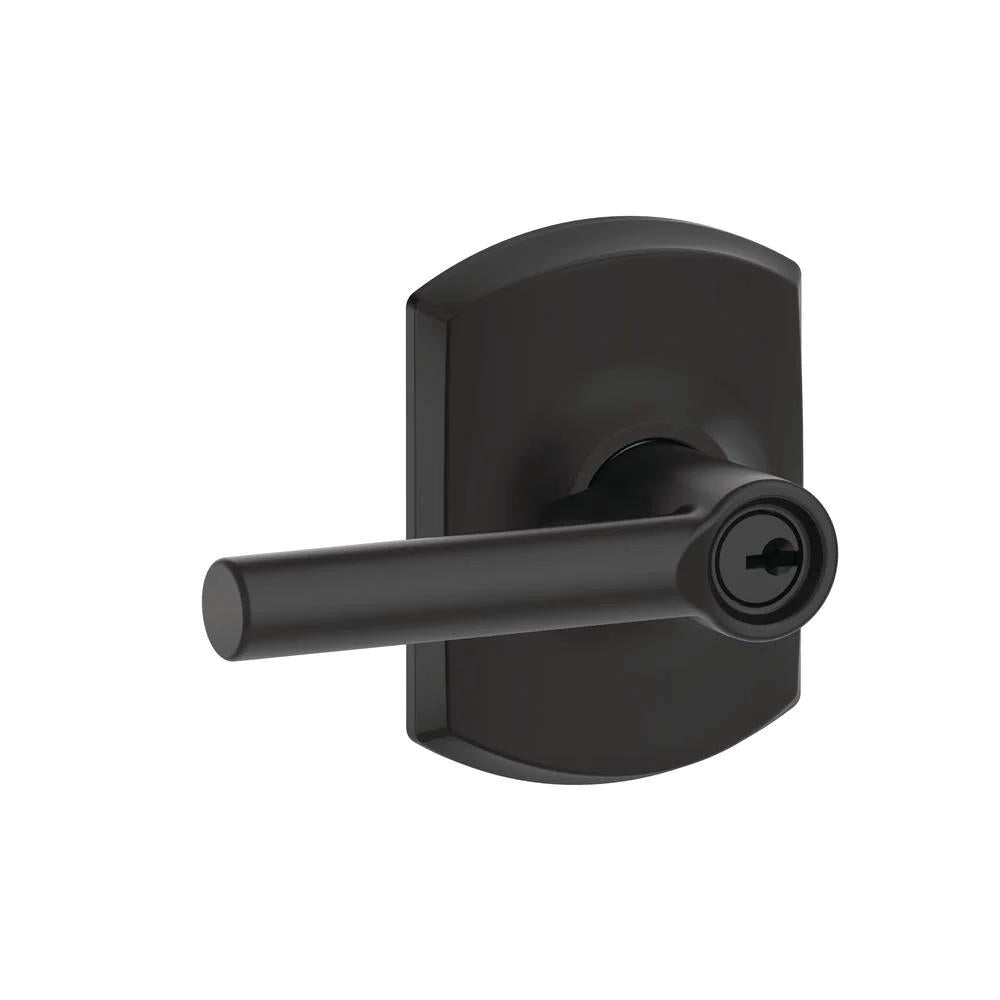 Broadway Matte Black Privacy Bed/Bath Door Lever with Greenwich Trim