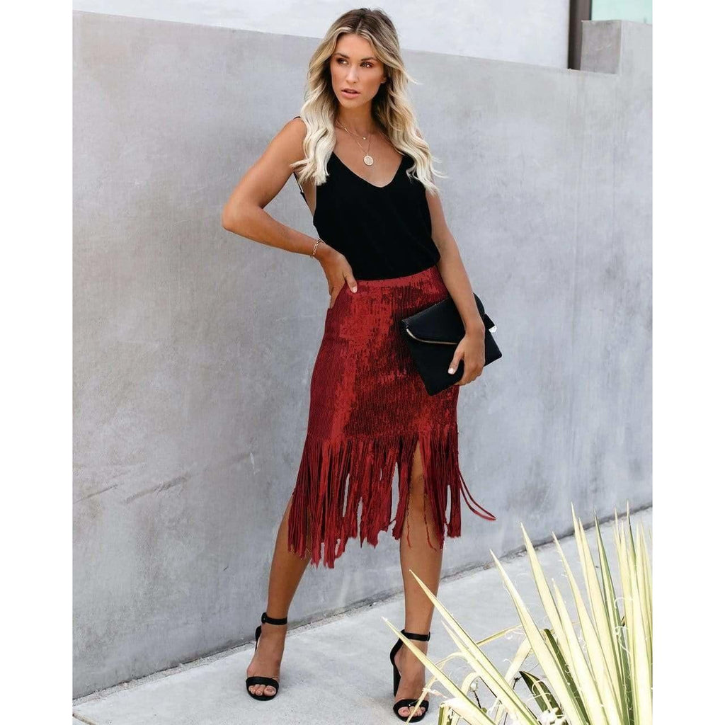tassel sequin pencil skirt