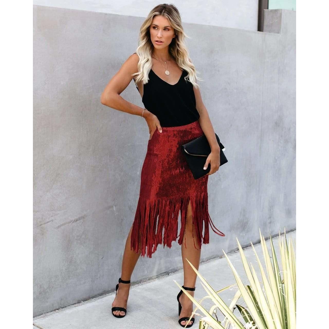 tassel sequin pencil skirt