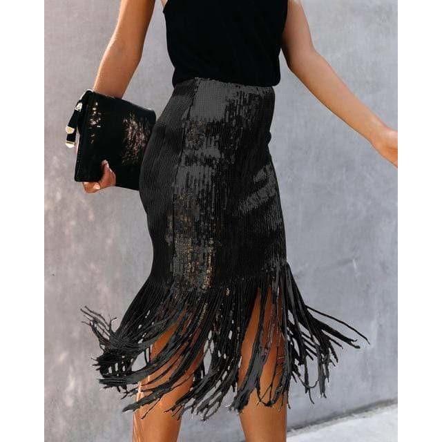 tassel sequin pencil skirt